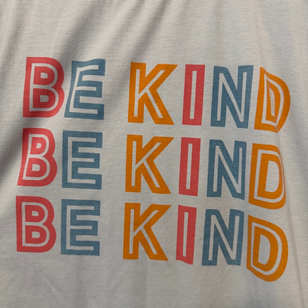Women's Short Sleeve Tee SZ Large Blue Pink "Be Kind" Graphic - Picture 6 of 9